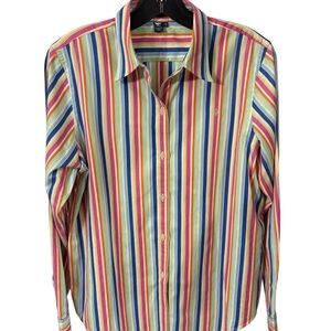 Lauren Ralph Lauren Womens Medium Multi Color  Striped Button Down Shirt Sz M